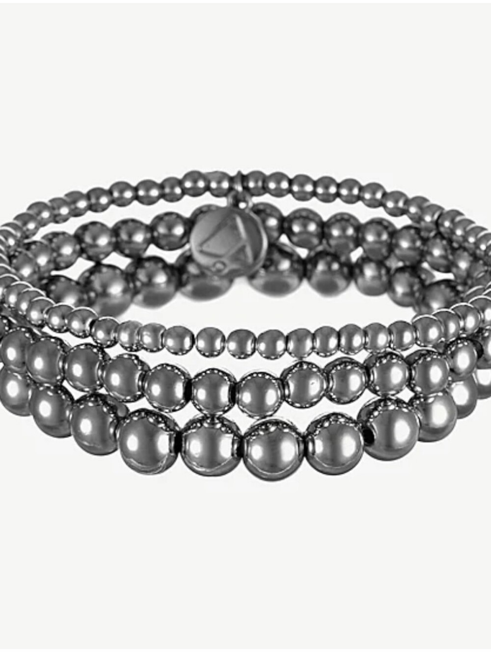 Liz Claiborne 3-Row Gunmetal Beaded Stretch Bracelet LC Logo Charm CC